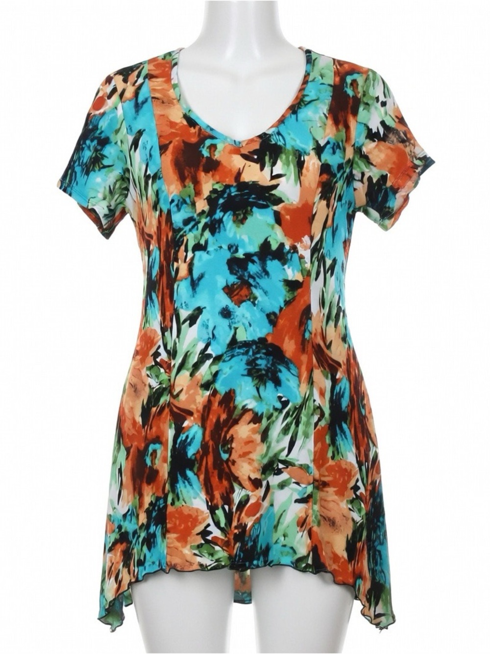 💖3/$15💖 A Dressing Woman | Turquoise & Orange Floral V-Neck Babydoll Top Medium